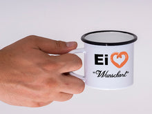 Lade das Bild in den Galerie-Viewer, Emaille Tasse - Ei <3 "Dein Wunschort"