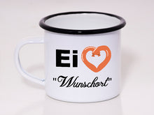 Lade das Bild in den Galerie-Viewer, Emaille Tasse - Ei <3 "Dein Wunschort"